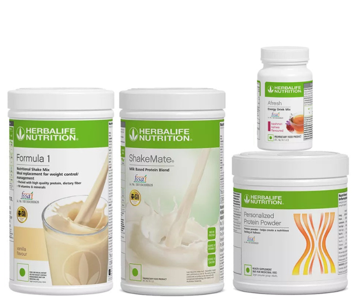 Herblife Formula 1 Vanilla Shake, Shakemate, 200g Protein Powder, and Afresh Kashmiri Kahwa  Wellness Pack