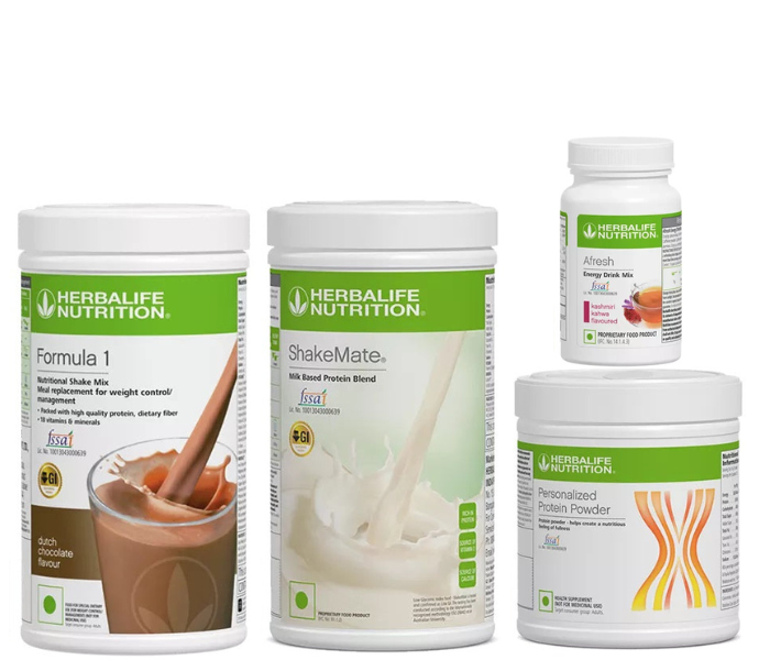 Herblife Formula 1 Dutch Chocolate Shake, Shakemate, 200g Protein Powder, and Afresh Kashmiri Kahwa Wellness Pack