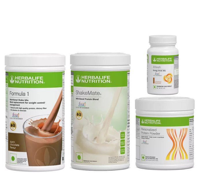 Herblife Formula 1 Dutch Chocolate  Shake, Shakemate, 200g Protein Powder, and Afresh Cinnamon Wellness Pack