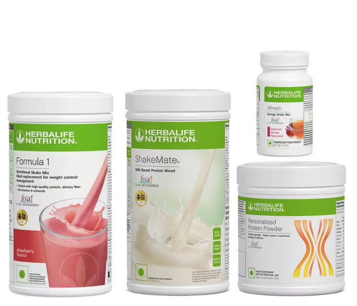 Herblife Formula 1 Strawberry Shake, Shakemate, 200g Protein Powder, and Afresh Kashmiri Kahwa Wellness Pack
