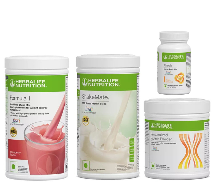 Herblife Formula 1 Strawberry Shake, Shakemate, 200g Protein Powder, and Afresh Peach Wellness Pack