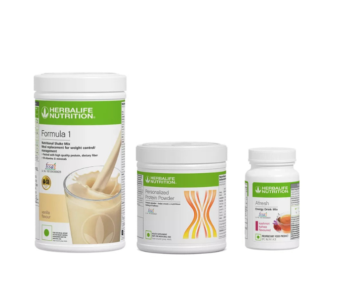 Herblife F1 Vanilla(500g)Herblife Protein Powder (200g)Herblife Afresh Kashmiri Kahwa Drink Mix (50g)-COMBO