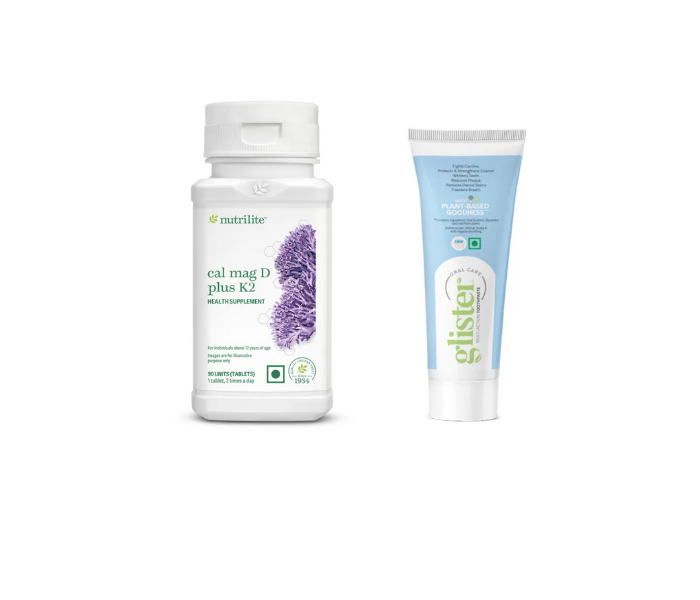 Amway Nutrilite Cal Mag D Plus K2 (90 UNITS) +Amway Glister Multi-Action Toothpaste - 50g
