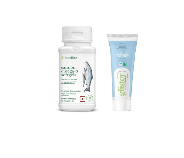 Amway Nutrilite Salmon Omega-3 +Amway Glister Multi-Action Toothpaste - 50g