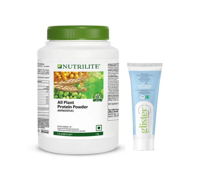 Amway Nutrilite All Plant Protein Powder - 1 Kg + Amway Glister Multi-Action Toothpaste - 50g