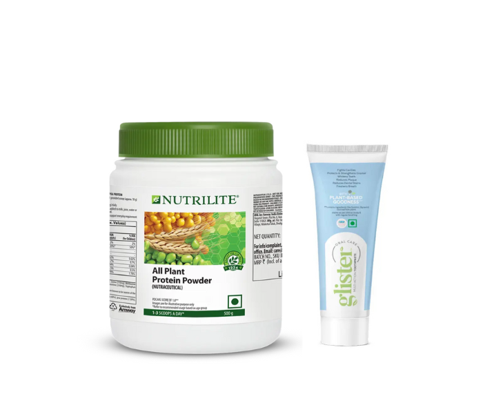 Amway Nutrilite All Plant Protein Powder - 500 g + Amway Glister Multi-Action Toothpaste - 50g