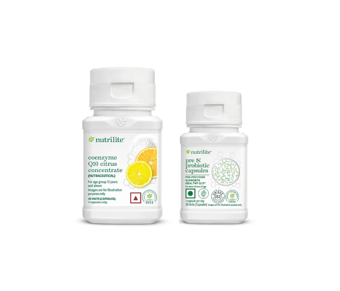 Amway Nutrilite Coe nzyme Q 10 Citrus Concentrate (45 UNITS) +Amway Nutrilite Pre and Probiotic Capsules