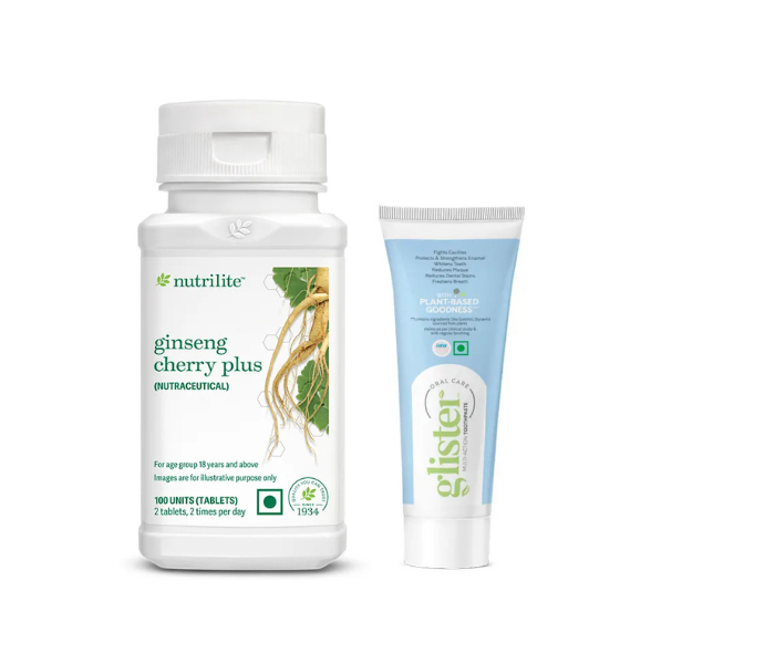Amway Nutrilite Ginseng Cherry Plus - 100 UNITS + Amway Glister Multi-Action Toothpaste - 50g