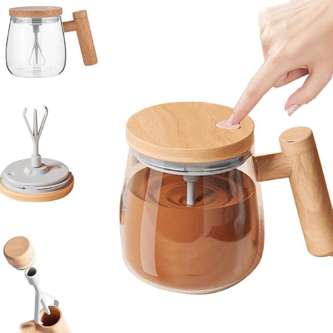 IMPORTED 400ML Self-Stirring Mug | High-Borosilicate Glass Electric Mixing Cup | Battery-Operated Automatic