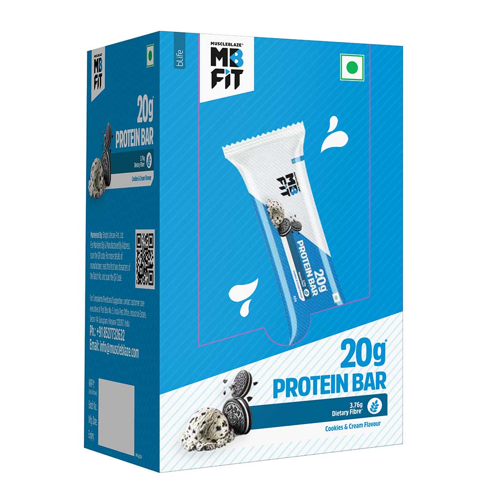 MuscleBlaze High Protein Bar ,20g Protein  Cookies & Cream , (6 bar)