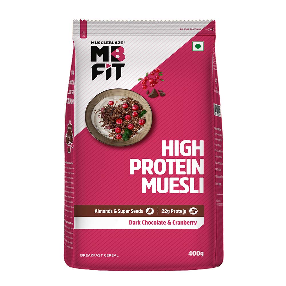 MuscleBlaze High Protein Muesli  400g , Dark Chocolate & Cranberry