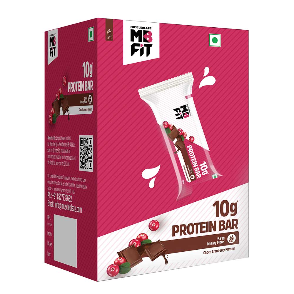 MuscleBlaze 10g Protein Bar ,Choco Cranberry , (6 Bars)