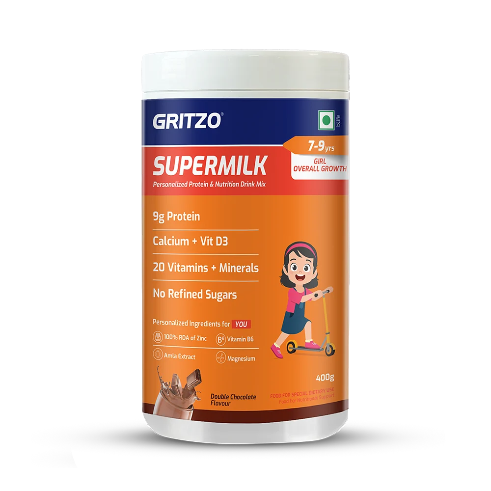 GRITZO Supermilk growth+ (Double Chocolate) 400g - Girls - 7 to 9 Years